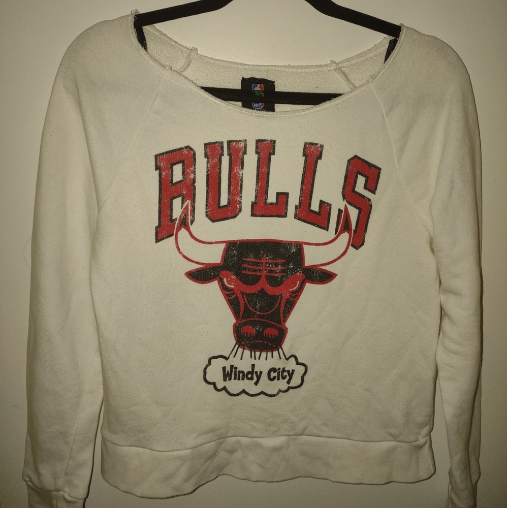 Chicago Bulls off the Shoulder Sweatshirt NBA white Sz Small